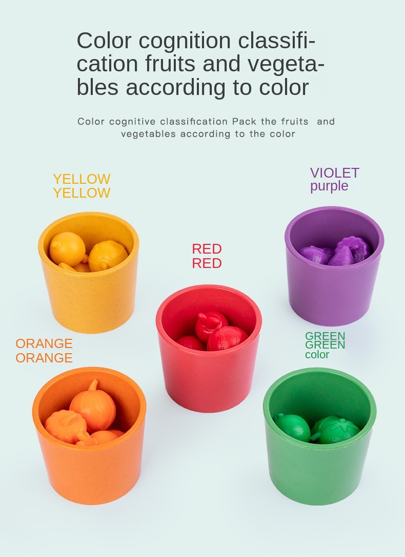 Children wooden mathematics early education toys Vegetables Fruits Color Classification Cup Counting Shape Matching Farm Game