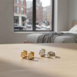 Orecchini a Cerchio in Oro e Argento, Acciaio Inossidabile 6mm, 12 Paia, Gioielli alla Moda - Product Image 3