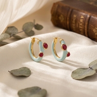 Boucles d'oreilles pendantes bohèmes en alliage de cuivre plaqué or, agate rouge émaillée, style européen-américain, mode de niche distinctive
