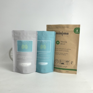 Logo personnalisé Conception écologique Emballage à fond plat Sac debout biodégradable en PLA/PE avec fermeture éclair - Product Image 1