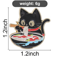 Broche en émail chat noir mignon mangeant des ramen, style anime japonais, motif nouilles, pour veste, sac à dos, accessoires, cadeau