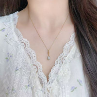 Ciondolo in Oro 18K con Diamante Coltivato in Laboratorio, Semplice ed Elegante, Taglio a Goccia a Tre Griffe, Gioielli Raffinati da Donna, Catene alla Moda, Charm Delicato