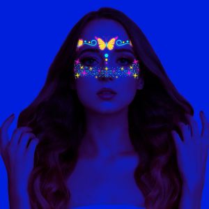 Pegatinas Fluorescentes de Tatuajes Faciales de Halloween con Diseño de Esqueleto, Pegatinas Decorativas de Neón para el Cuerpo - Product Image 2