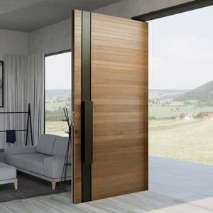 Puerta Principal de Madera Maciza Contemporánea, Puertas de Madera Roja para Entrada Principal de Casas, Puerta Principal Exterior Moderna con Pivote - Product Image 4