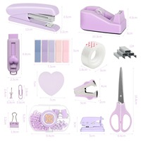 GF Macaron – Ensemble de fournitures de bureau mignonnes : Agrafeuse de bureau, dévidoir de ruban adhésif, ciseaux, pinces à papier, ensemble de papeterie GFS-6269