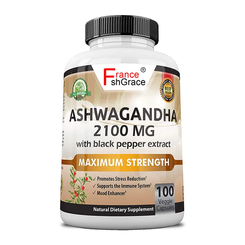 Cápsula orgânica de ashwagandha, 2100 mg de cápsulas de pó orgânico puro e extrato de raiz