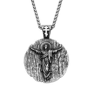Stainless Steel Round Pendant Necklace Men's Religious Jesus Christ Design Punk Retro Style Jewelry <b>Cross</b> Pattern Fashion - Product Image 5