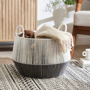 Wicker Laundry <b>Basket</b> Round Paper <b>Rope</b> Woven <b>Storage</b> Bin For Clothes Household Use - Product Image 1