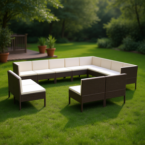 Ensemble salon de jardin en rotin blanc crème et brun, 10 places, mobilier d'extérieur, design contemporain - Product Image 2