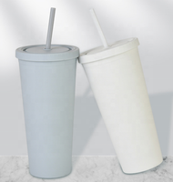 Gobelets en plastique maigres 22OZ Blanks Gobelets en plastique solides et droits à double paroi avec couvercles et paille