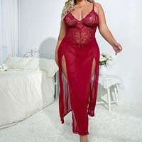 Vente en gros sous marque privée de pyjamas, lingerie, vêtements de nuit et robes de nuit sexy transparents en dentelle à fente haute pour femmes grandes tailles OEM ODM