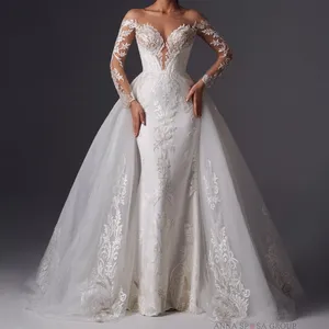 2023 custom made düğün elbisesi es gelinlikler zarif dantel aplikler A Line tül mermaid düğün elbisesi vestidos de novia