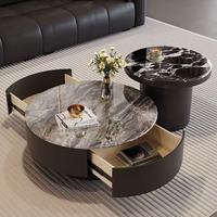 Ensemble de table basse artistique en pierre microcristalline ronde, style moderne et luxe léger, pour petits salons