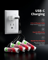 EBL Mini Paquete de Baterías Recargables AA Dobles de 1.5v, Batería de Litio con Cable USB-C Tipo C