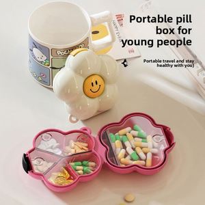 Portable Small Sealed Medicine Dispenser Flower Pill Box PP Plastic with Aluminum Metal <b>Mini</b> Pill Storage Box - Product Image 1
