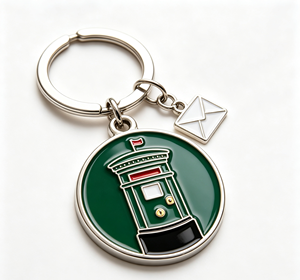 Green Enamel Postbox Key Chain Metal <b>Keyring</b> Round Mailbox Pendant Envelope <b>Charm</b> Gift Souvenir - Product Image 1