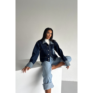 Chaqueta vaquera para mujer, color índigo, con botones al frente, bolsillos y cuello, talla S - Product Image 1