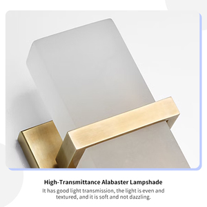 Applique murale moderne en albâtre, luminaire rectangulaire de luxe pour couloir d'hôtel, en pierre naturelle et laiton, grande applique LED Malik - Product Image 3