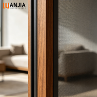 Porte française en aluminium et bois, à double battant, avec écran magnétique personnalisé, verre isolant, à haute efficacité énergétique, style ranch.