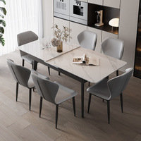 Ensemble de salle à manger ModHomi de luxe en pierre frittée télescopique avec pieds en acier au carbone, table rectangulaire extensible à taille réglable pour la maison
