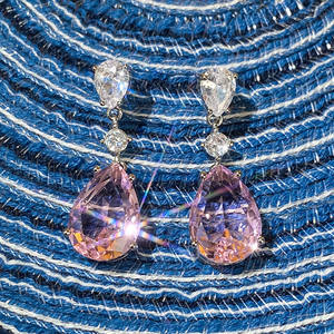 Rose Quartz <b>Water</b> Drop Earrings 925 Silver <b>Crystal</b> Rhinestone Claw Setting Romantic Party Women's Drop Earrings - Product Image 5