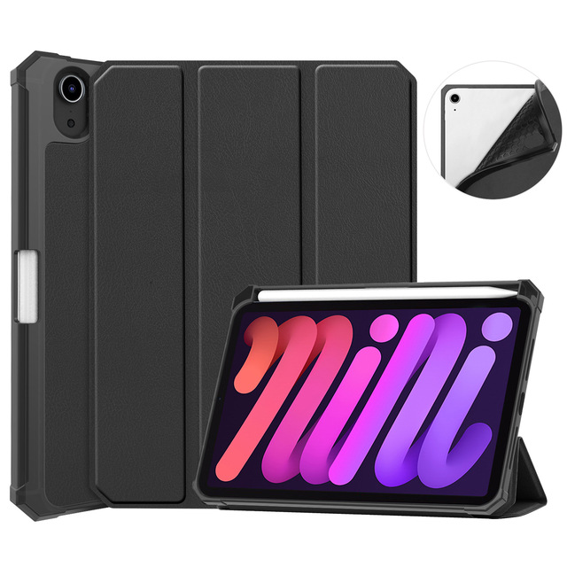 Soft TPU+PU Leather Stand Tablet Case Cover Shell With Pen Holder for iPad Mini 7 2024/Mini 6 2021