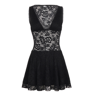 Elegante y Sexy Vestido de Encaje Transparente con Corte en A para Mujer, Color Sólido, Malla Transparente, Mini Vestido, Cintura Natural, Lavable a Máquina - Product Image 6