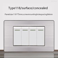 Interrupteur Électrique Tactile en Acier Inoxydable 16A 110-250V IP20 Design Moderne Durable Mural 1 Gang 1/2 Voie Installation Facile