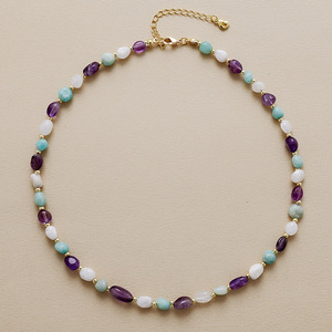 Natural Stone Crystal Necklace And <b>Bracelet</b> <b>Set</b> For Women Amethyst White Teal Beads Gold Clasp Gift Jewelry Yiwu Origin - Product Image 3