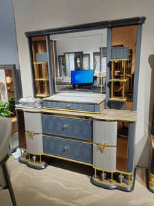 2025 luxe Super king Size miroir tête de lit élégant chambre meubles ensemble classique luxe en bois maison chambre meubles - Product Image 4