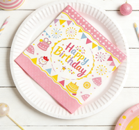 Serviettes en papier jetables pour fête d'anniversaire rose, décoration de table sucrée