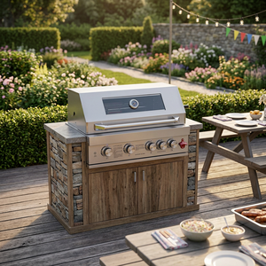 Moteur de rôtissoire 220V intégré à un barbecue au gaz, tige de rôtissoire en acier inoxydable massif, machine à barbecue commerciale - Product Image 1