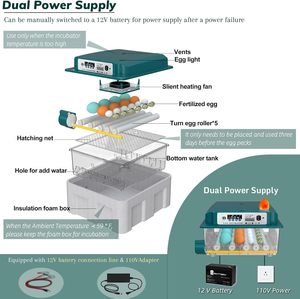 حاضنة بيض أوتوماتيكية بسعة 16 بيضة مع تقليب وترطيب لبيض الدجاج والسمان، بلاستيكية 220 فولت - Product Image 3