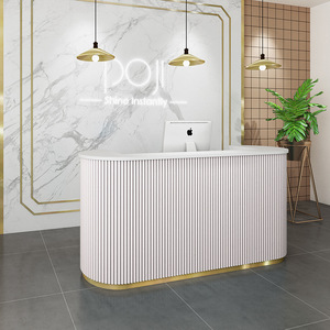 Modern Luxury <strong>Pink</strong> Reception Counter Stylish <strong>Beauty</strong> <strong>Salon</strong> Furniture Optional Color Glass Material Factory Sale Office Hotel Use - Product Image 4