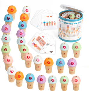 Seau d'apprentissage multifonctionnel créatif en bois de hêtre pour enfants en bas âge et préscolaires, idéal pour le jeu et l'éveil à l'artisanat (thème crème glacée) - Product Image 1