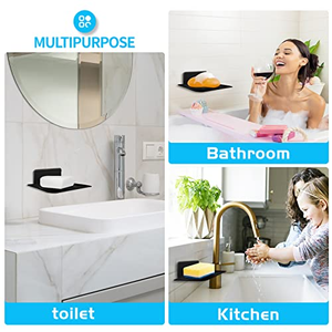 Porte-savon rectangulaire gris anthracite pour salle de bain, gain de place, drainage, en aluminium, sans perçage, support mural pour savon, rangement pour salle de maquillage - Product Image 2