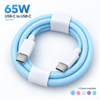 Kabel USB C ke USB C 65W Multi Warna, Jalinan Nilon, OEM Grosir untuk Aksesoris Ponsel E-commerce Ritel