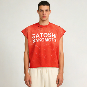 T-Shirt Senza Maniche Vintage Effetto Consumato, Cotone Lavato Streetwear con Stampa Digitale, Personalizzabile all'Ingrosso - Product Image 2