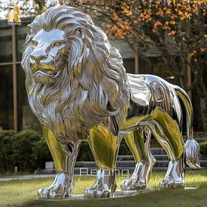 Escultura de estatua de León de acero inoxidable de animales de metal grande moderna al aire libre en venta - Product Image 3