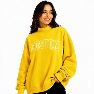 Pull tricoté oversize jaune pour femme, col montant, décontracté, durable, écologique, mode automne/hiver, streetwear - Product Image 1