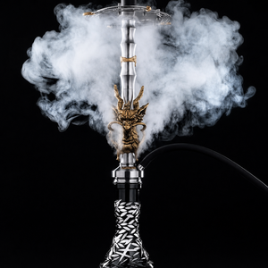 Cachimba de Lujo con Diseño de Dragón Chino, Escultura Dorada y Plateada, Base de Cristal y Acero Inoxidable, Manguera Individual, Venta al por Mayor OEM - Product Image 1