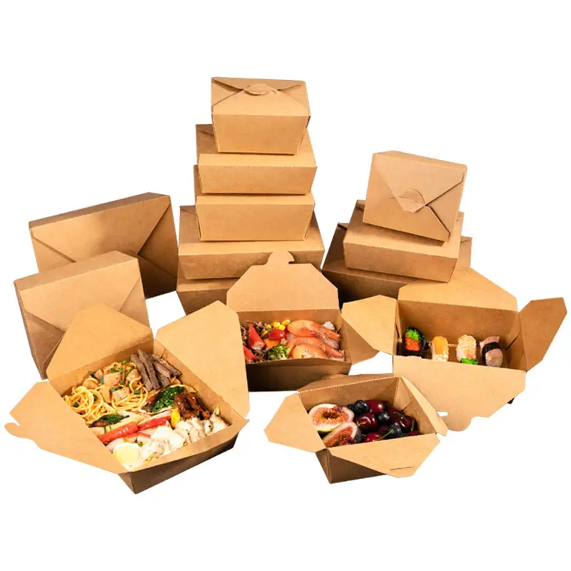 Boîtes de cuisine en papier Kraft marron, emballage à emporter, emballage rapide, vente en gros, livraison gratuite