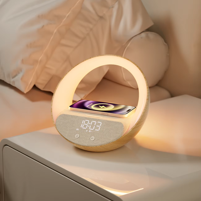 KUANGXIANG Home Decor Sunrise Alarm Clock-Wireless Charger Soothing Night Light Nature Sounds Holder for Desk Table Clocks