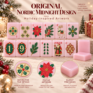 Jeu de tuiles de mahjong en acrylique rose de 160 pièces, tuiles gravées, inspiré des fêtes d'hiver, pour une fête de Noël joyeuse - Product Image 3
