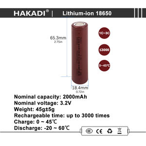 HAKADI <span class=keywords><strong>18650</strong></span> Lifepo4 batería 3,2 V 2000mAh baterías de alta velocidad 3C ciclo de vida largo para DIY E-bike Scooter Paquete de batería - Product Image 3