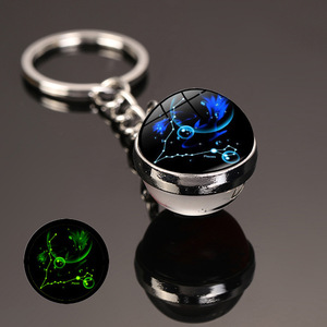 Moda luminosa <span class=keywords><strong>horóscopo</strong></span> bola de cristal colgante que brilla en la oscuridad 12 signo <span class=keywords><strong>del</strong></span> zodiaco llavero para Mujeres Hombres - Product Image 3