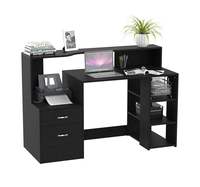 Bureau d'ordinateur personnalisé avec tiroirs, grandes étagères de rangement, table d'écriture, support d'imprimante, noir