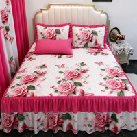 Lot de 7 pièces de literie matelassée King Size avec jupe de lit, taies d'oreiller et rideaux assortis, motif floral