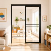 Puerta Corredera Plegable de Aluminio 6063 T5, Puerta Interior de Vidrio con Marco Estrecho de 42 mm para Baños Pequeños, Cocinas y Proyectos Personalizados