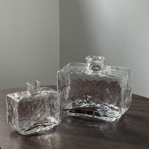 Jarrón de Vidrio Rectangular Hecho <span class=keywords><strong>a</strong></span> Mano, Jarrón de Vidrio Cuadrado con Ondas de Agua, Jarrón de Cristal para Flores, Centro de Mesa para Comedor, Oficina y Hogar - Product Image 3